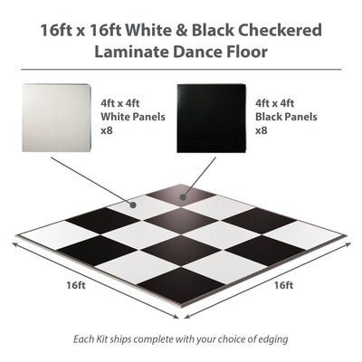 California Portable Dance Floor | Black and White Checker Laminate Kit | 4'x4' Panels