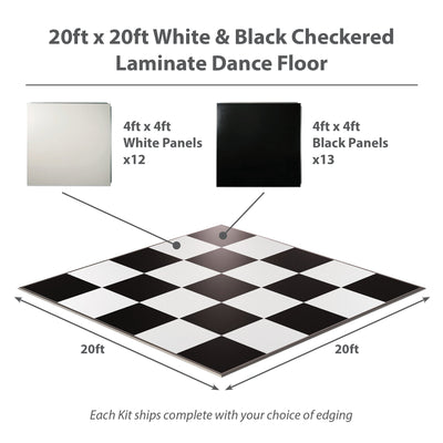 California Portable Dance Floor | Black and White Checker Laminate Kit | 4'x4' Panels