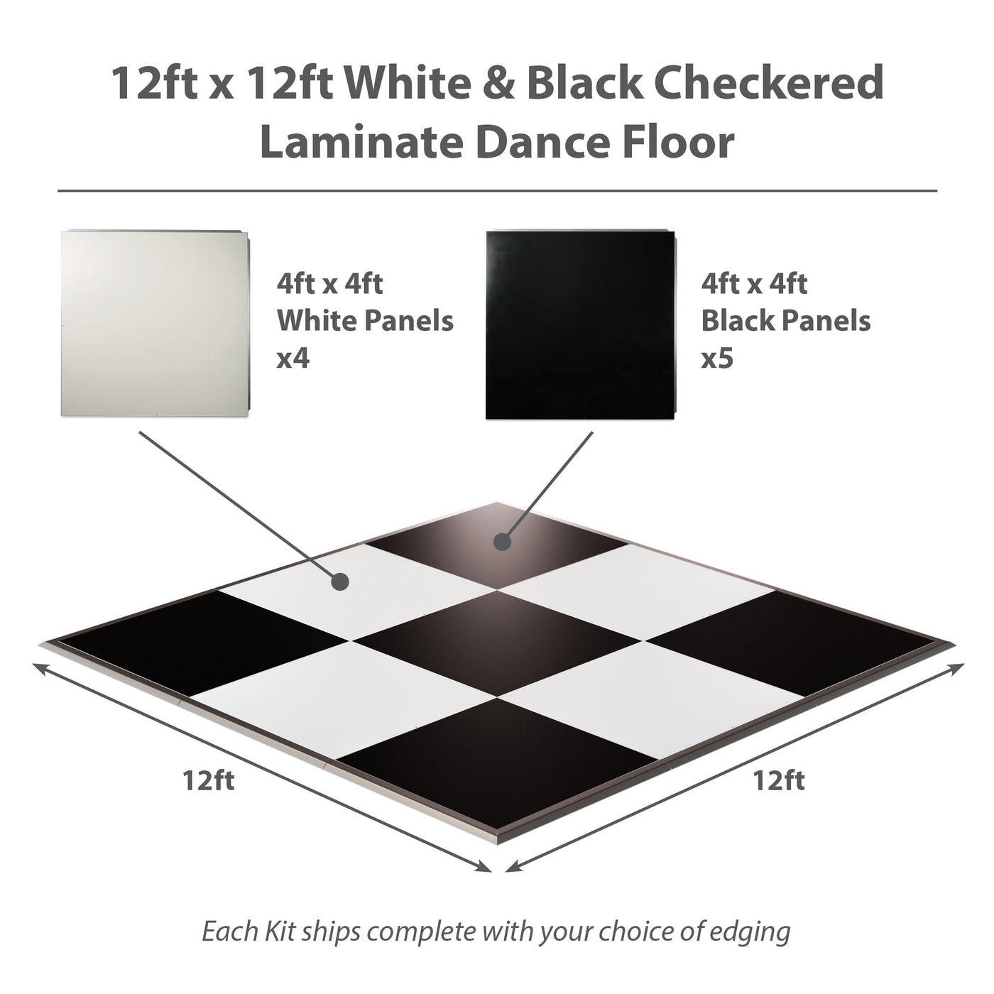 California Portable Dance Floor | Black and White Checker Laminate Kit | 4'x4' Panels