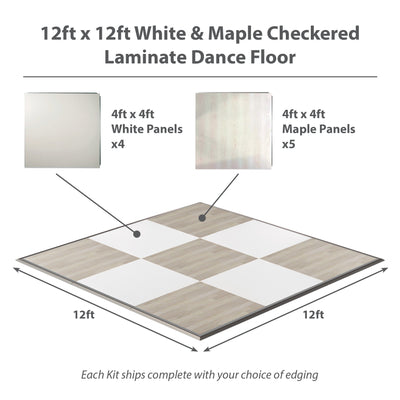 California Portable Dance Floor | Maple Plank and White Checker Laminate Kit | 4'x4' Panels