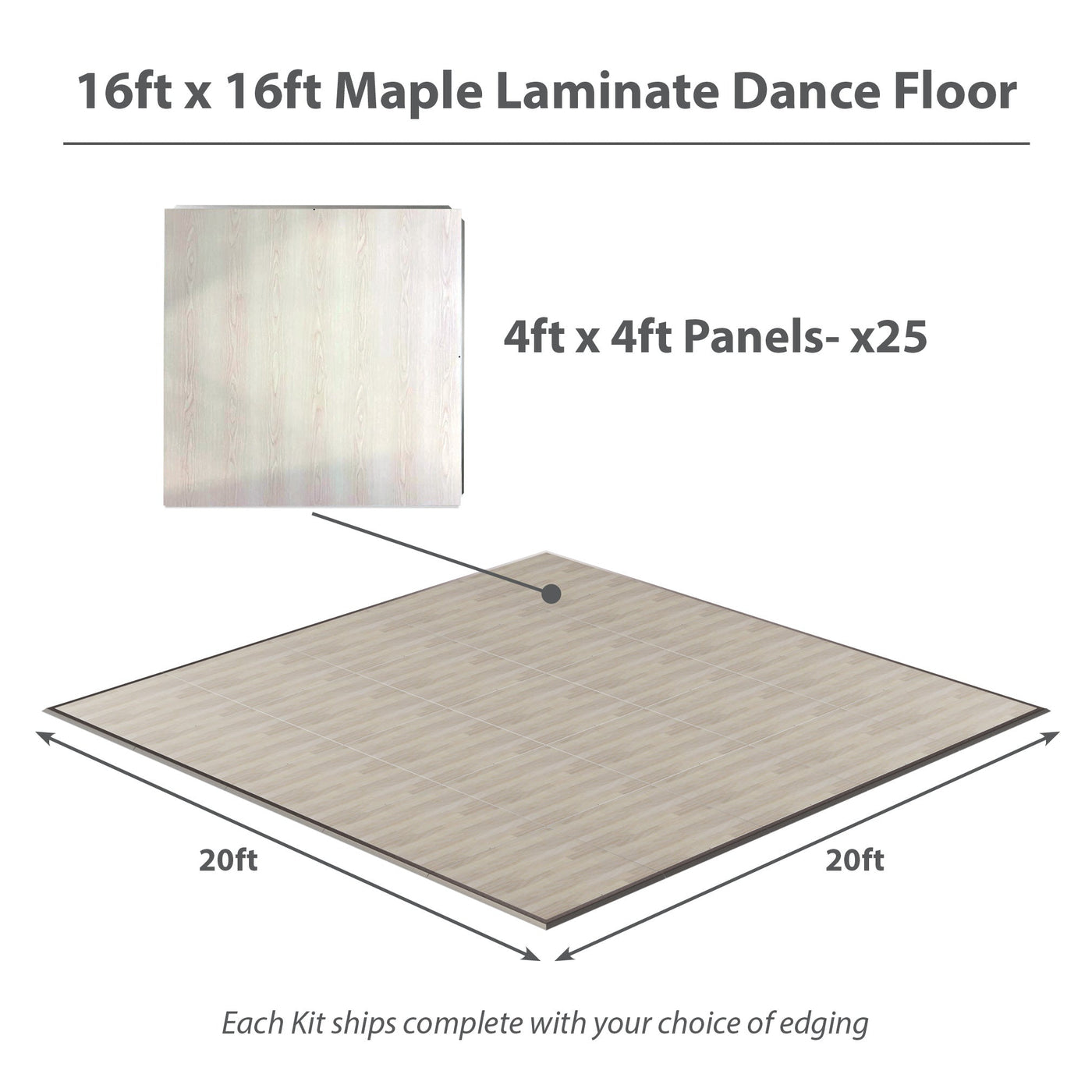 California Portable Dance Floor | Maple Plank Laminate Kit | 4'x4' Panels