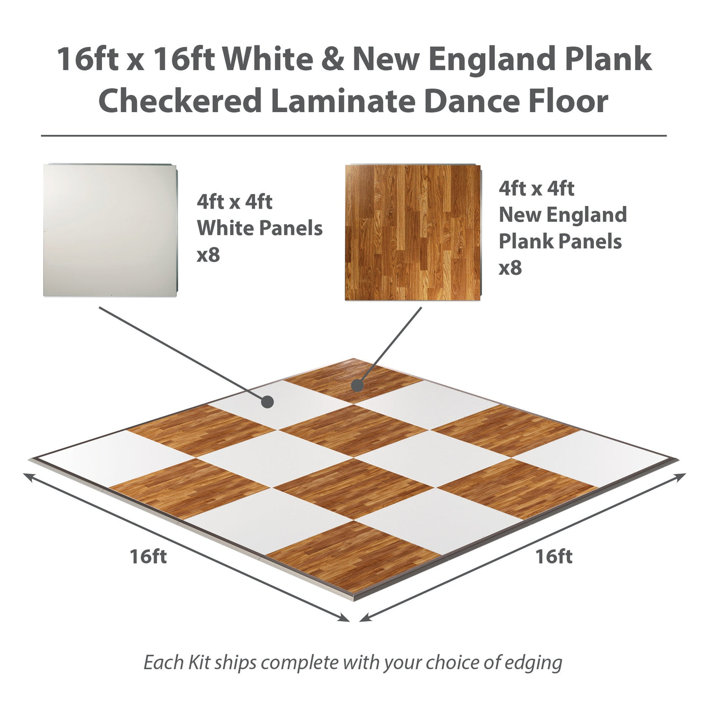 California Portable Dance Floor | New England Plank and White Checker Laminate Kit | 4'x4' Panels